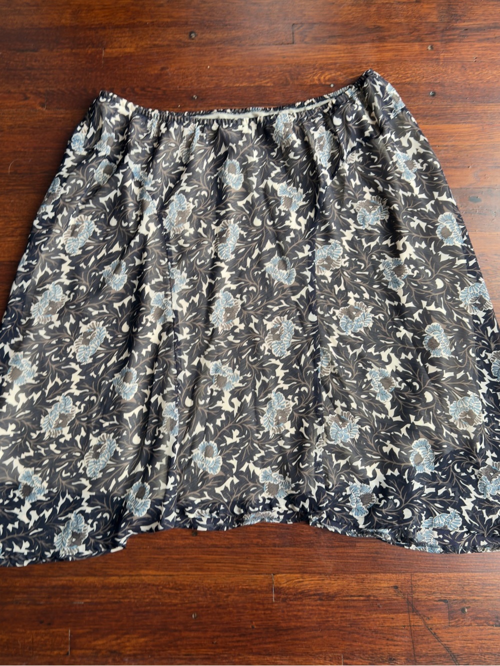 Worthington Black Floral A-Line Skirt with Pale Blue and Cream Motif